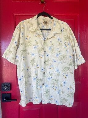West Indies Men's Silk Shirt Large Summer Beach Vacation Palm Trees Soft Luxury